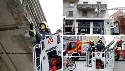 VIDEO Opasni balkon u centru Zagreba: Pogledajte kako su vatrogasci uklanjali dio pročelja