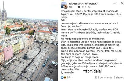 Stan u centru Zagreba renta za 3000 €: Traže me 100 € za dan na moru, e ja naplaćujem zrak