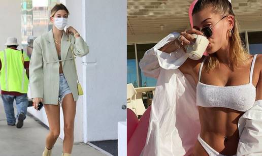 Hailey Bieber bira kontraste: Mikro top plus veliki blejzer