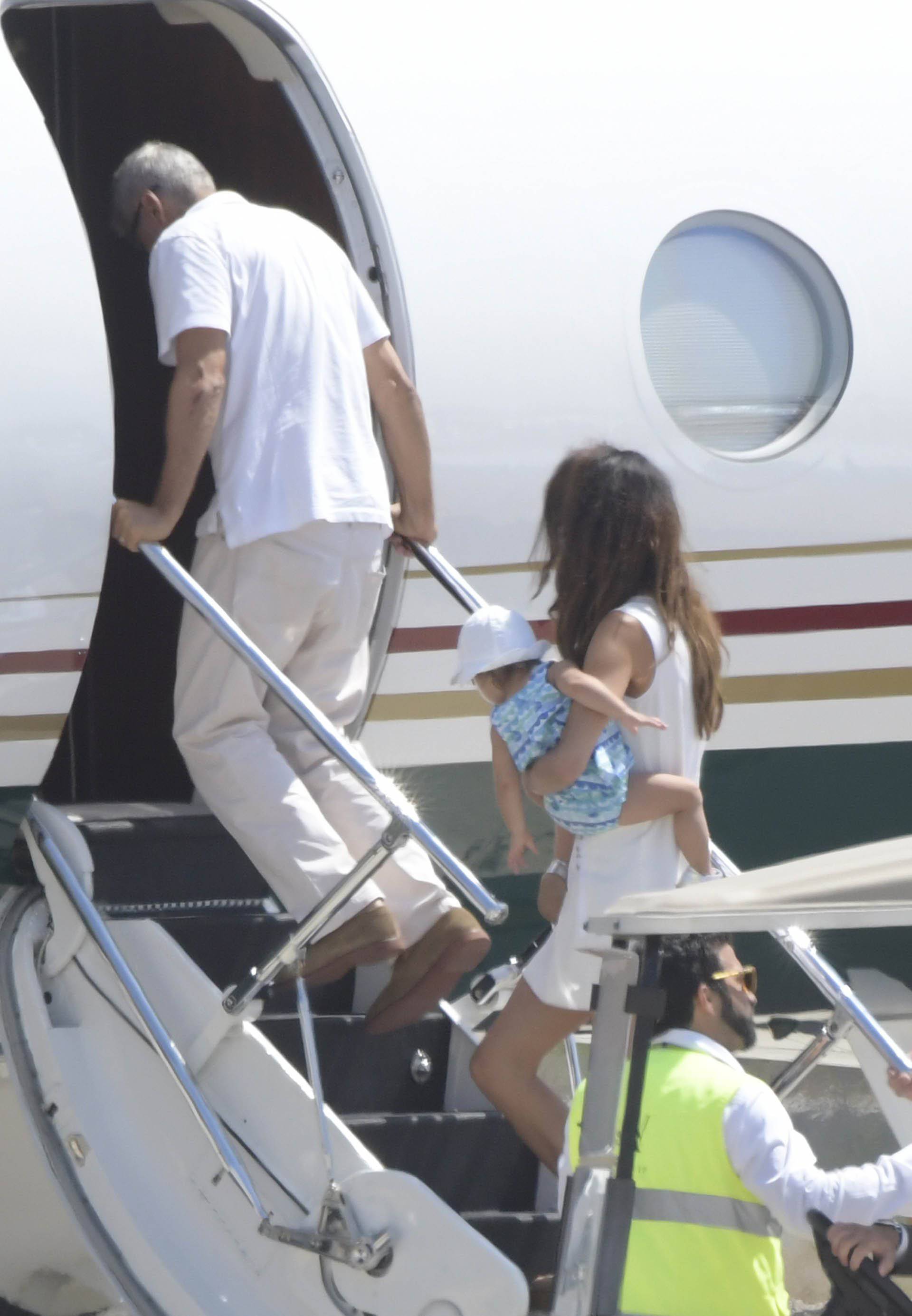 George Clooney departing from Olbia with wife Amal and the twins