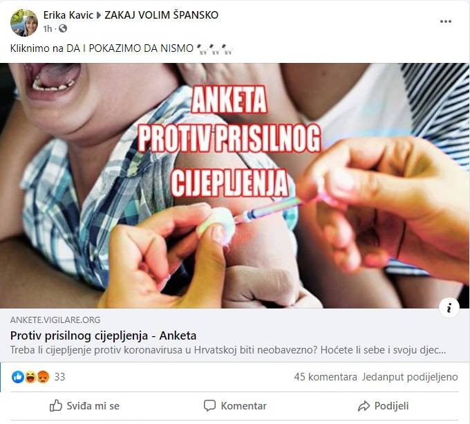 Zaposlenica ministarstva javno dijeli objave protiv cjepiva i o sotonistima: 'Znate tko su oni'