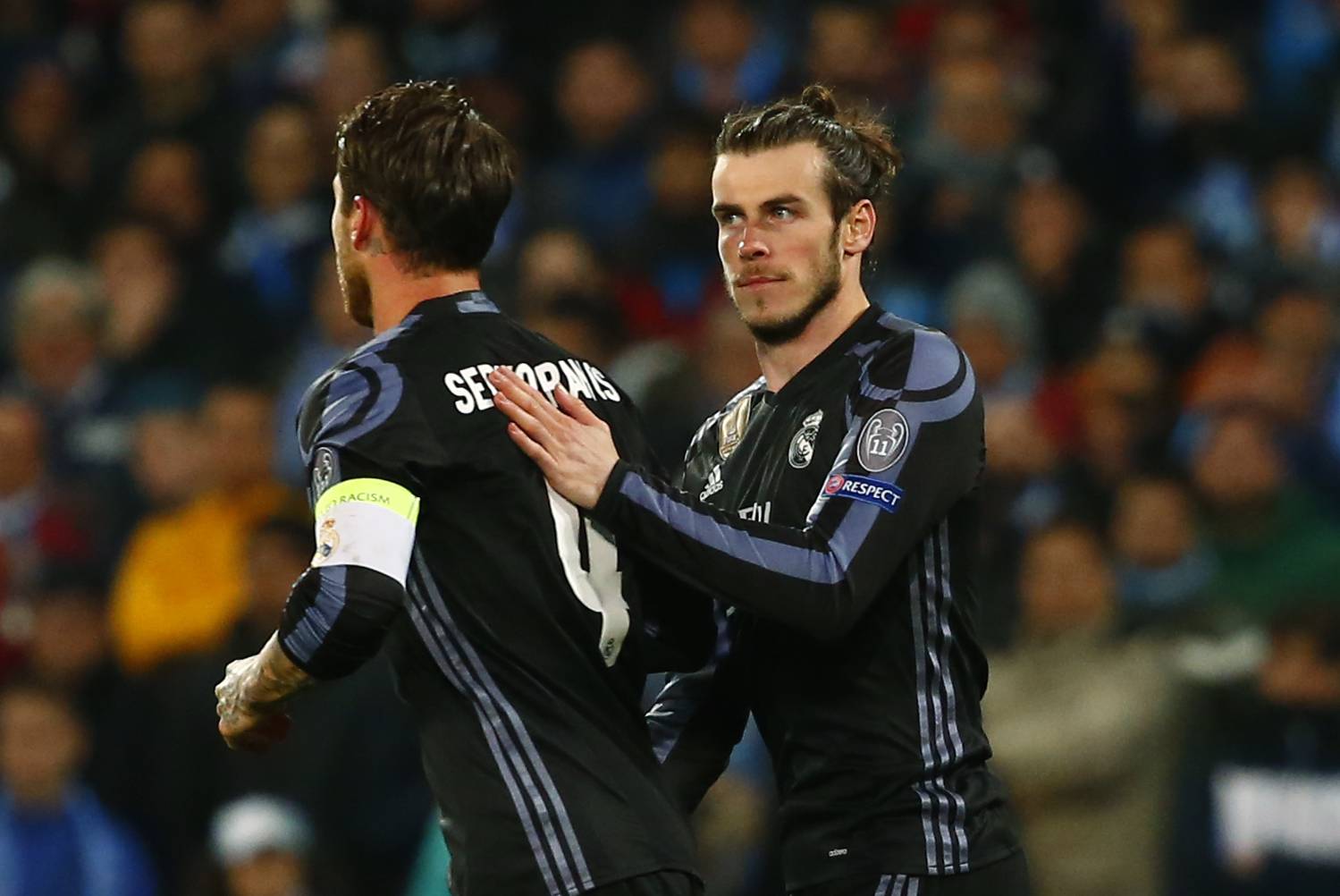 Real Madrid's Gareth Bale with Real Madrid's Sergio Ramos