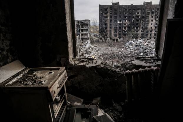 Apartment buildings that were damaged by Russian military strike in the frontline town of Kostiantynivka