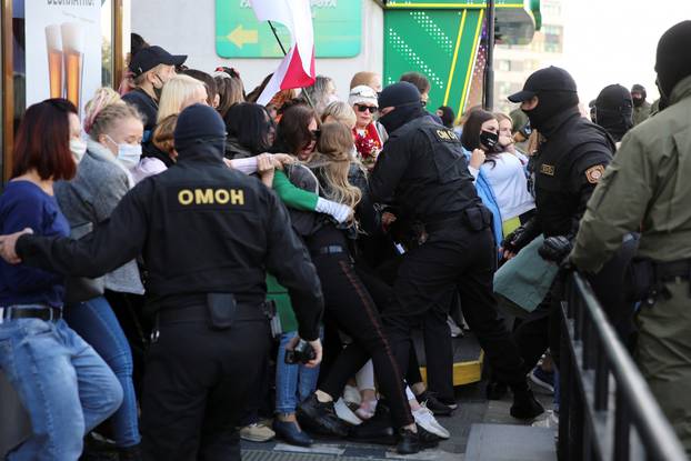 Belarusian opposition supporters protest against presidential election results in Minsk