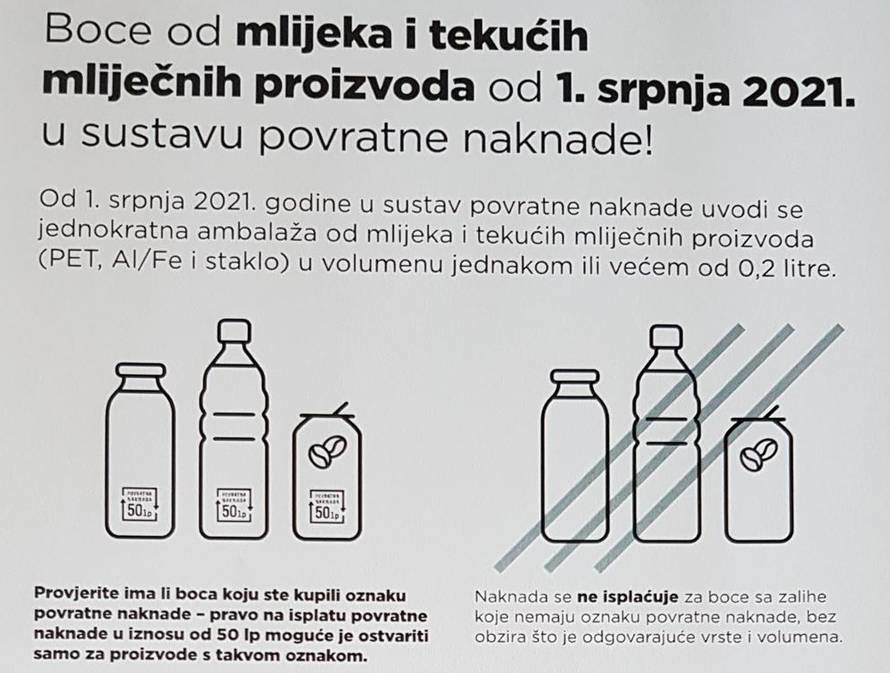 Od danas se vraća povratna naknada za boce od mlijeka, jogurta ali i za bočice od 2 dcl
