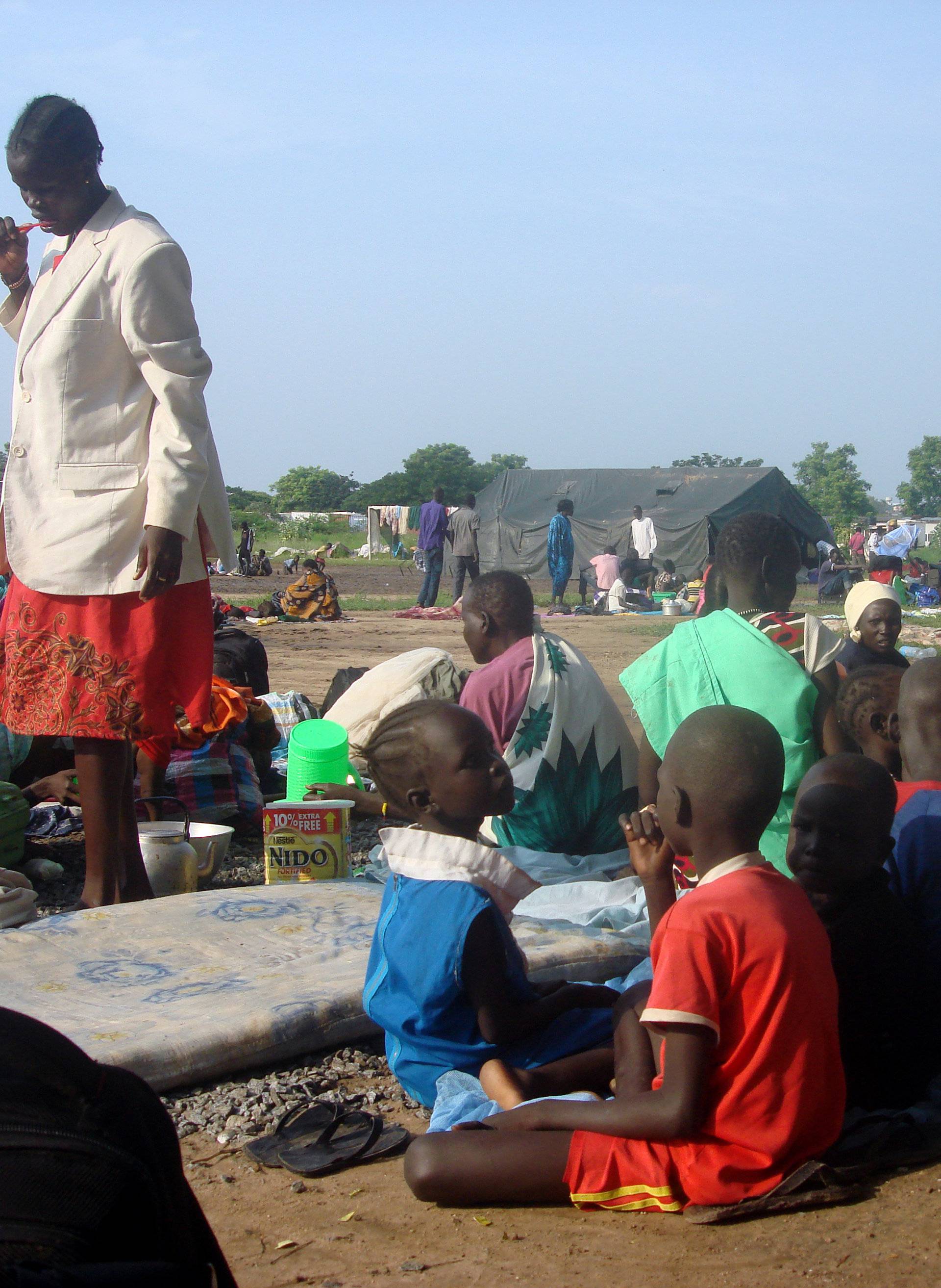 Displaced South Sudanese families are seen in a camp for internally displaced people in the UNMISS compound in Tomping, Juba, South Sudan 