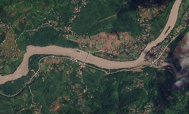 Satellite image shows Khadga Bhanjyang before a flash flood