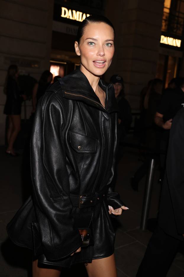 Adriana Lima Leaves Revolve Party During Paris Fashion Week Wearing Leather Jacket Dress - 29 Sep 2026