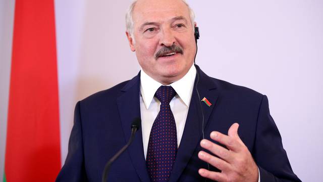 Belarusian President Alexander Lukashenko attends a news conference in Vienna