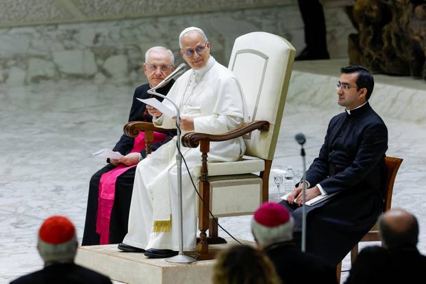 Pope Leo XIV holds an audience for the Jubilee of the Roma, Sinti and Travelling Peoples in Paul VI Hall at the Vatican