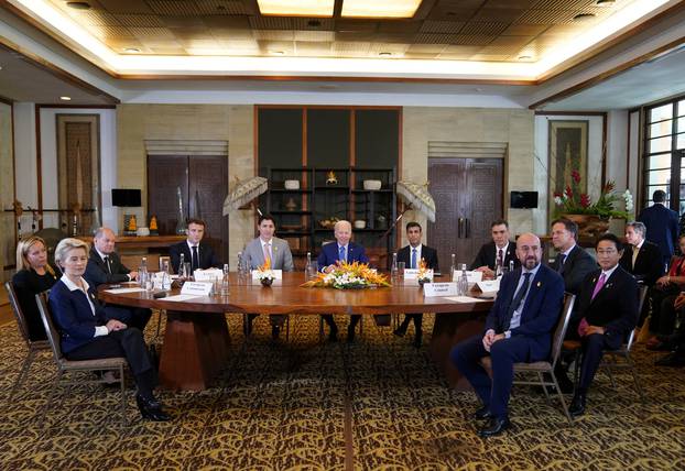 Global leaders attend a meeting, after an alleged Russian missile blast in Poland, in Bali