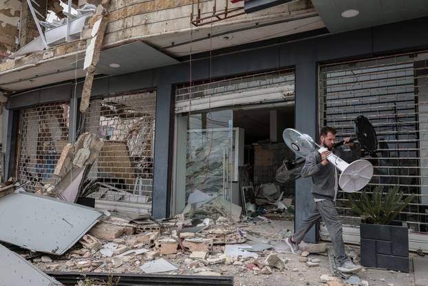 Site of an Israeli strike carried out before a 10-day ceasefire between Lebanon and Israel went into effect, in Tyre