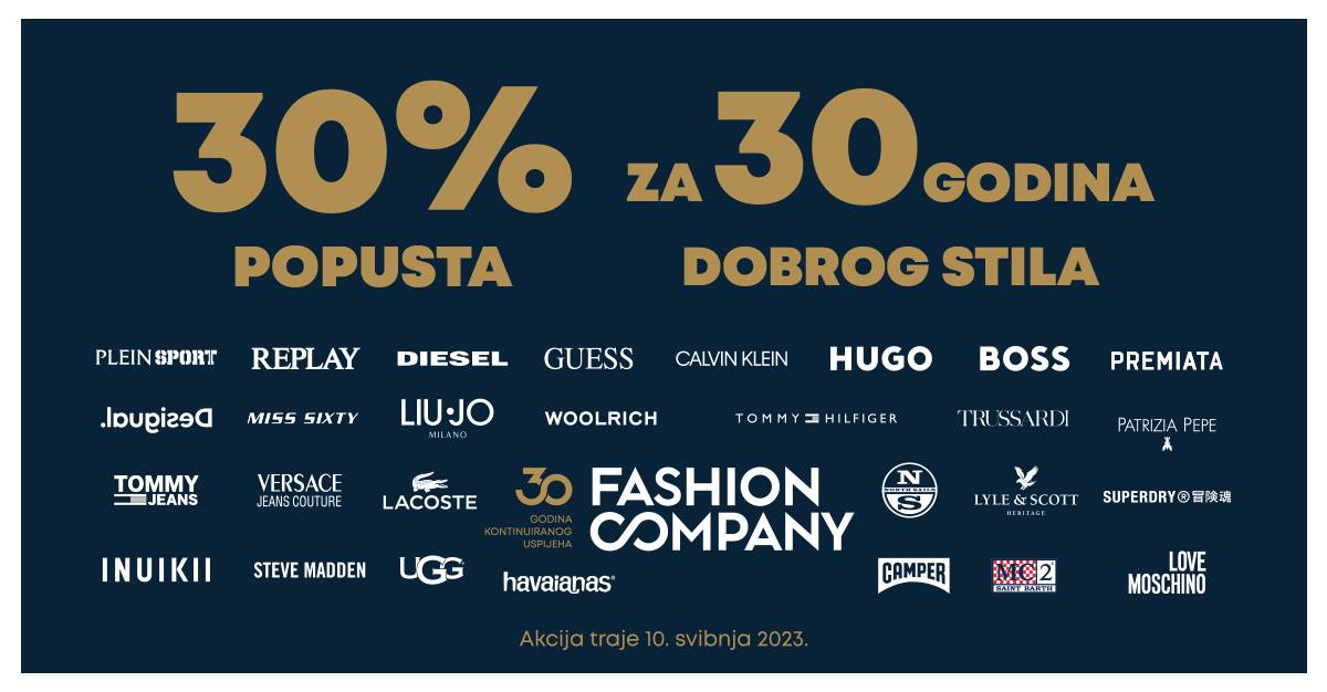 Fashion Company slavi 30. godišnjicu uz 30% popusta u svim trgovinama i online