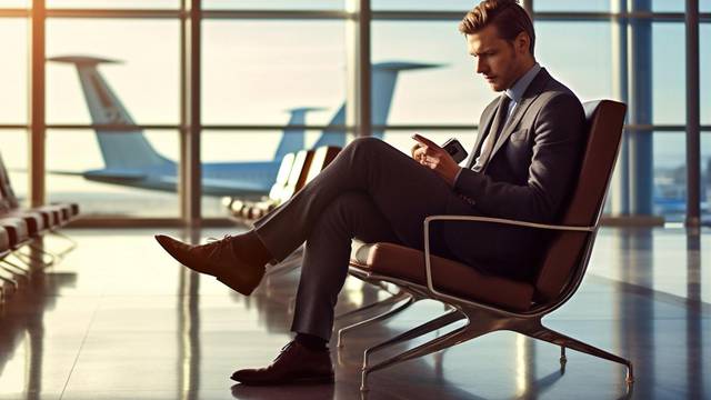 seat man business passenger traveler journey airplane businessman airport flight trip. Generative AI.