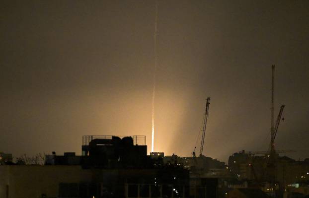 An Iranian missile strike on Israel, amid the U.S.-Israeli conflict with Iran, as seen from Tel Aviv