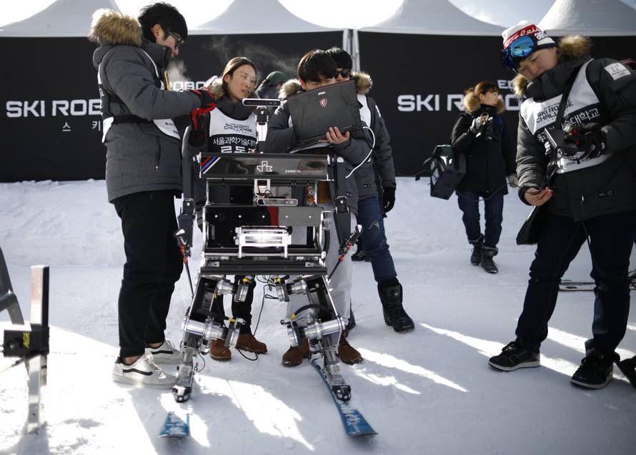 Robot Rudolph takes part in the Ski Robot Challenge at a ski resort in Hoenseong,