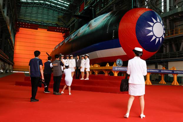 Launching ceremony of Taiwan's first domestically built submarine, in Kaohsiung