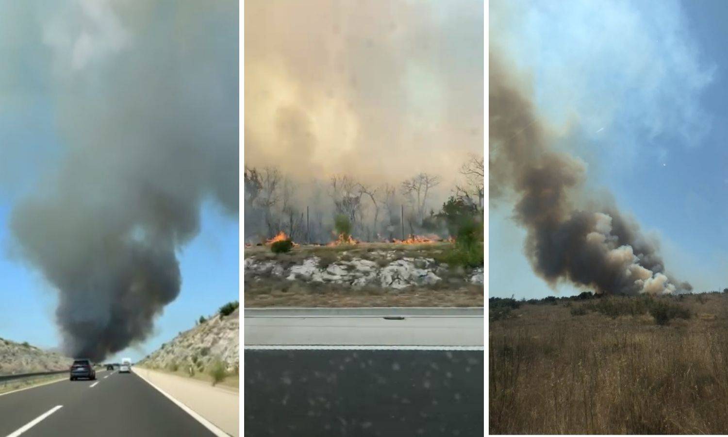 VIDEO Gori kod Benkovca! Vatra je blizu kuća. Dim je prekrio dio autoceste, ograničili su brzinu