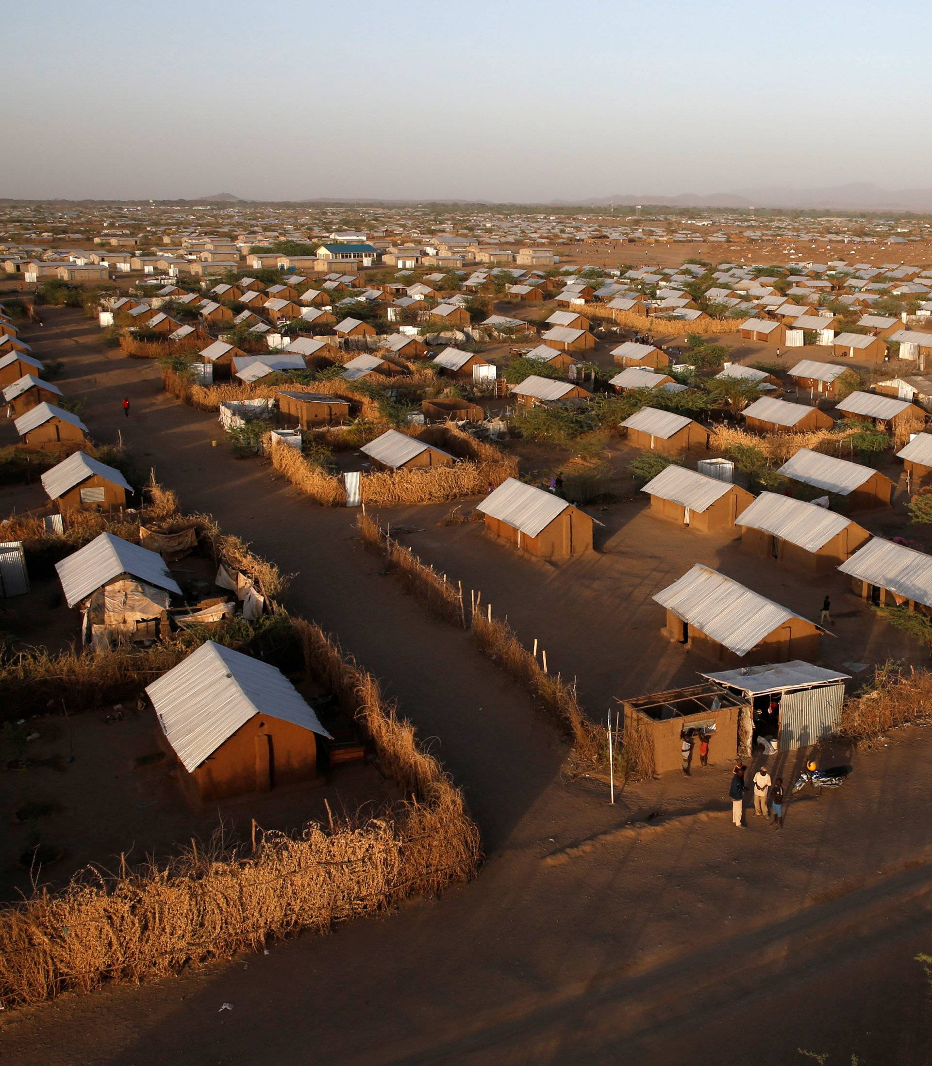 An aerial view shows recently constructed houses at the Kakuma refugee camp in Turkana county, northwest of Nairobi