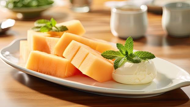 platter sliced melon cantaloupe