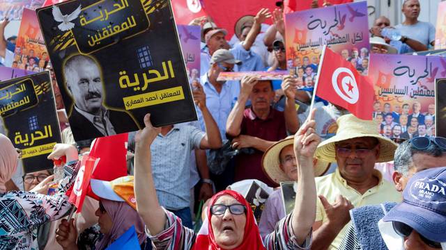 FILE PHOTO: Supporters of Tunisia's Salvation Front opposition coalition protest against Tunisia's President Kais Saied in Tunis