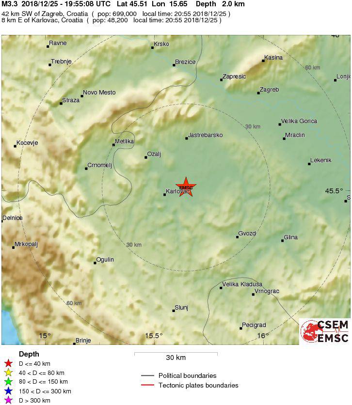 Potres magnitude 3,3 sinoć zatresao tlo blizu  Karlovca