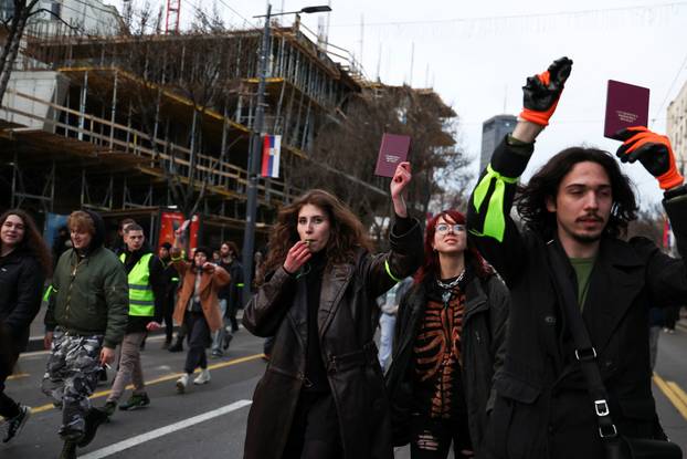 Anti-government protest following the Novi Sad railway station disaster, in Belgrade