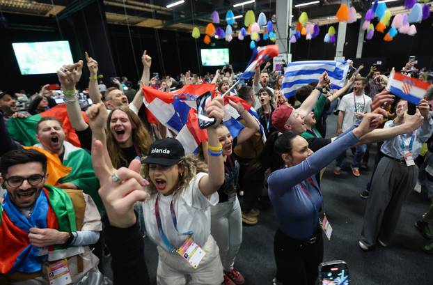 Malmo: Atmosfera u press centru tijekom nastupa Baby Lasagne na Eurosongu