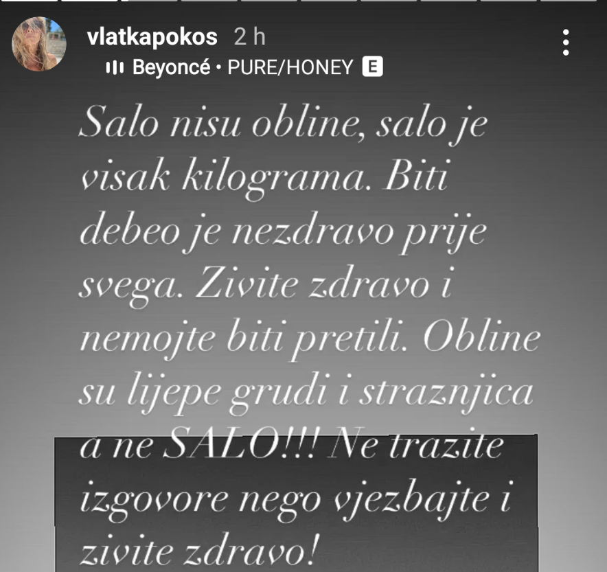 Vlatka Pokos: 'Obline su lijepe grudi i stražnjica, a ne salo. Biti debeo nije zdravo. Vježbajte!'