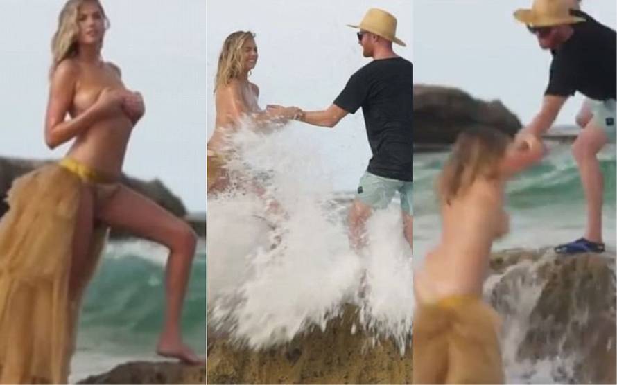 Svi su se preplašili: Pozirala u toplesu pa ju je 'pokupio' val