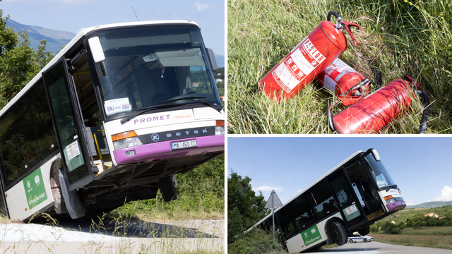 VIDEO Zapalio se bus pun djece kod Sinja: Dok je vozač gasio požar autobus sam krenuo