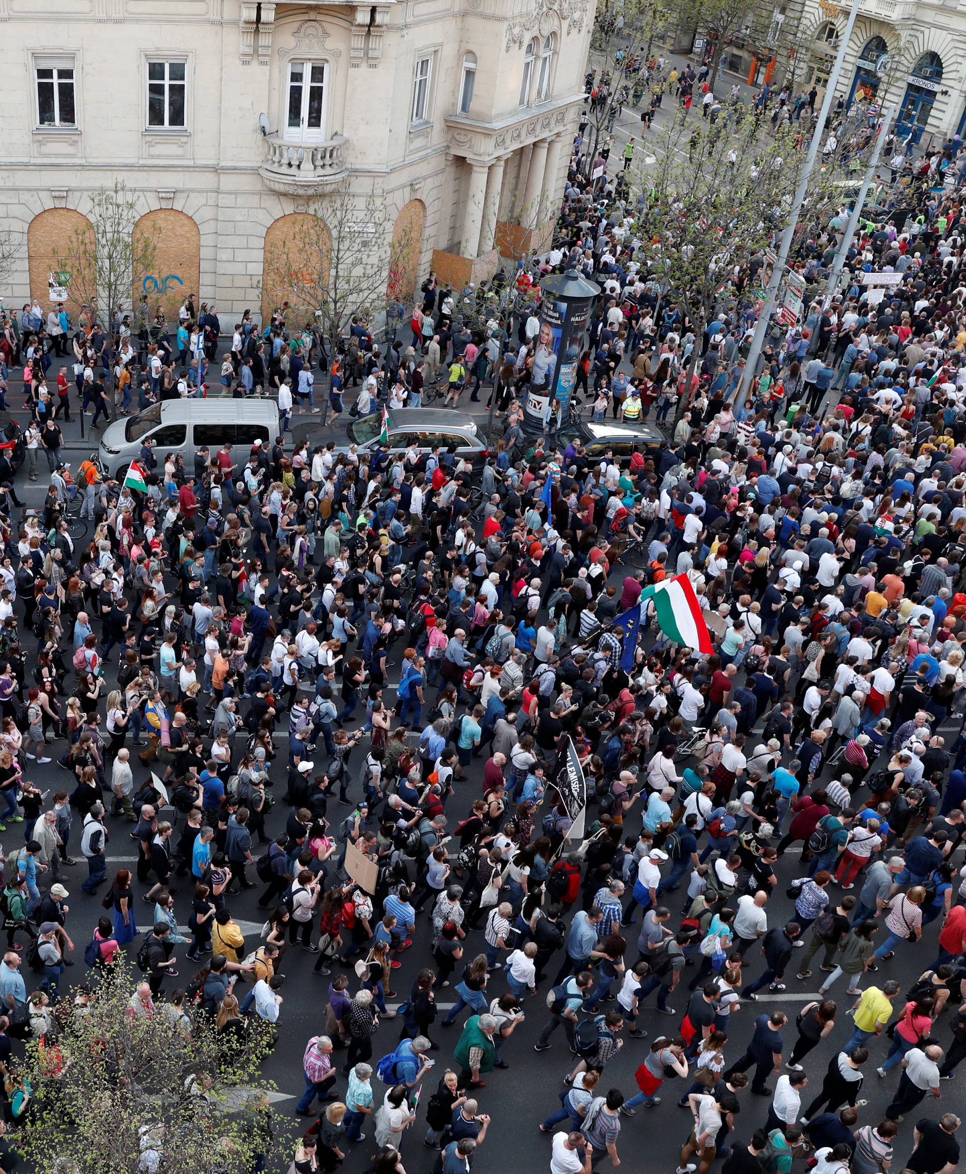 People attend a protest against the government of Prime Minister Viktor Orban in Budapest