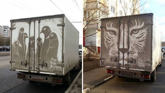 Ruski umjetnik ukrašava prljava vozila