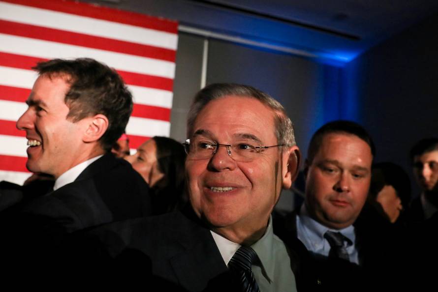 Democratic U.S. Senator Bob Menendez greets guests during his midterm election night celebration party in Hoboken, New Jersey in Hoboken, New Jersey