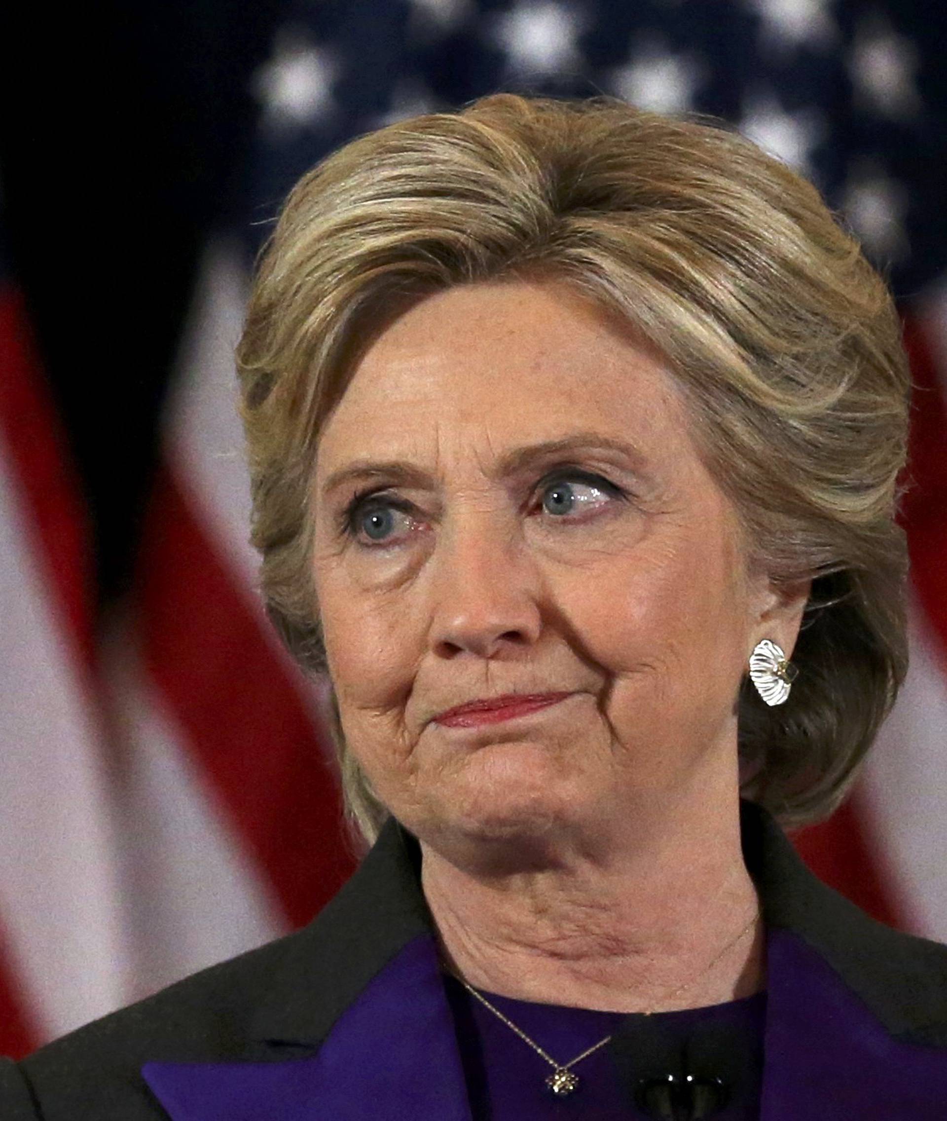 Hillary Clinton addresses her staff and supporters about the results of the U.S. election at a hotel in New York