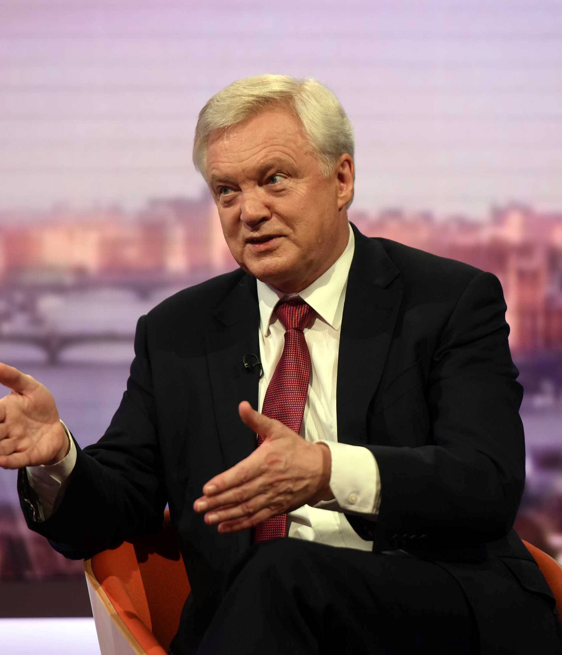 Britain's Secretary of State for Exiting the European Union, David Davis, is seen speaking on the BBC's Andrew Marr Show, in London