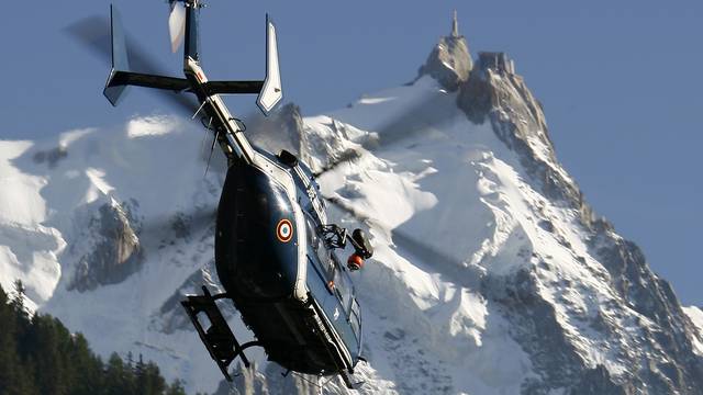 A French Gendarmerie rescue helicopter takes off near Chamonix
