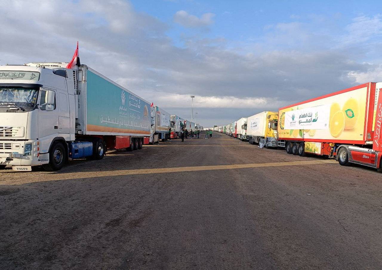 Groups carrying humanitarian aid for Palestinians wait for Rafah crossing to open