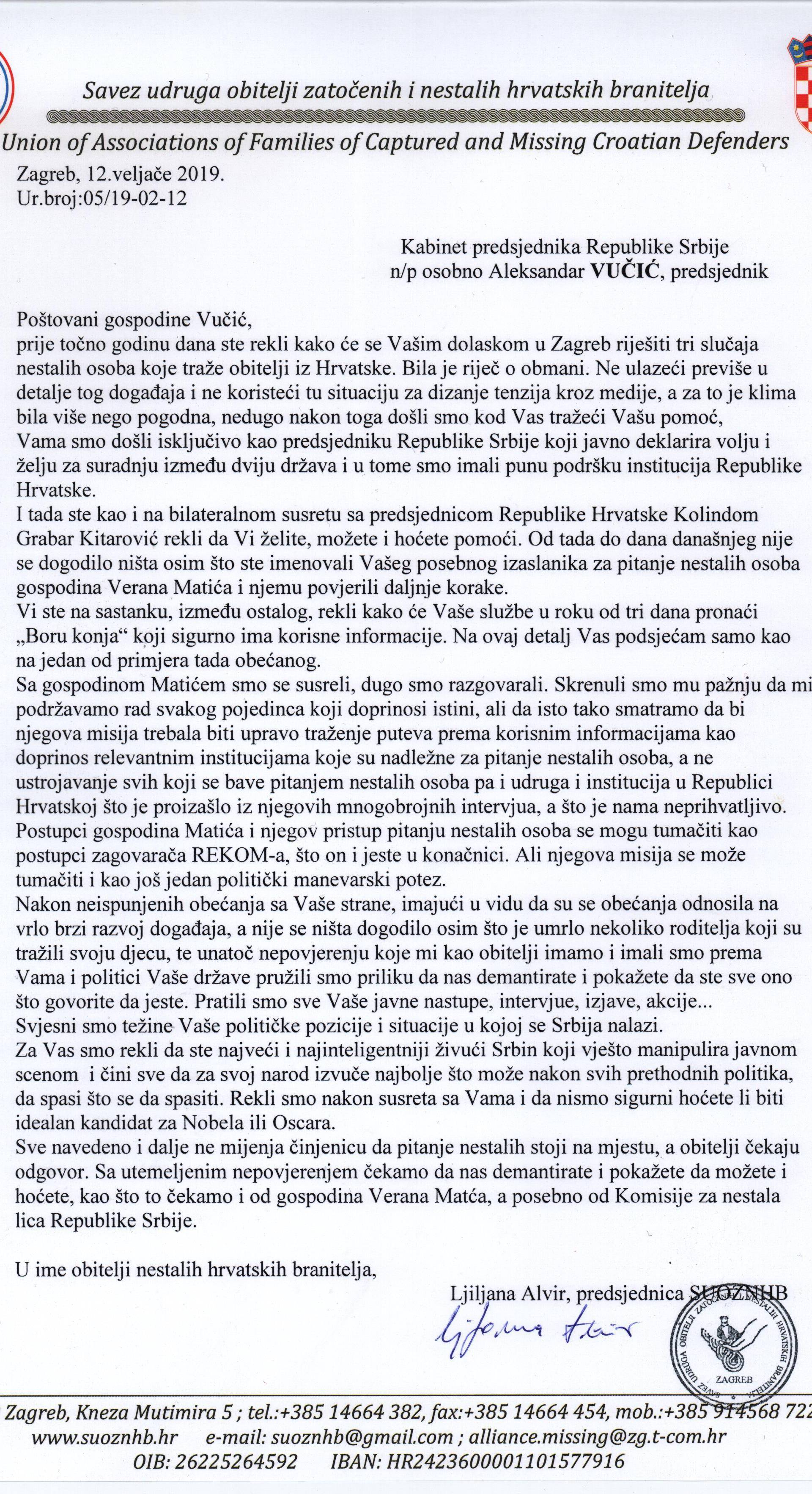 Otvoreno pismo obitelji nestalih u ratu: 'Vučiću, reci gdje su naši sinovi? Zašto Srbija sada šuti?!'