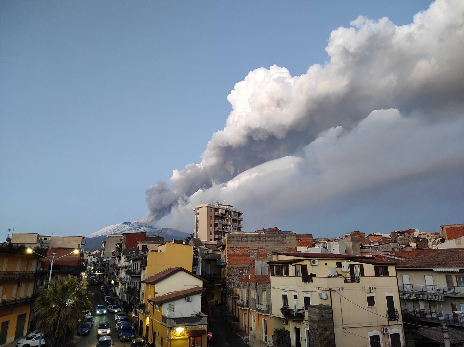 A view of the Mount Etna eruption spewing ash, as seen from Paterno, Italy, in this image obtained from social media
