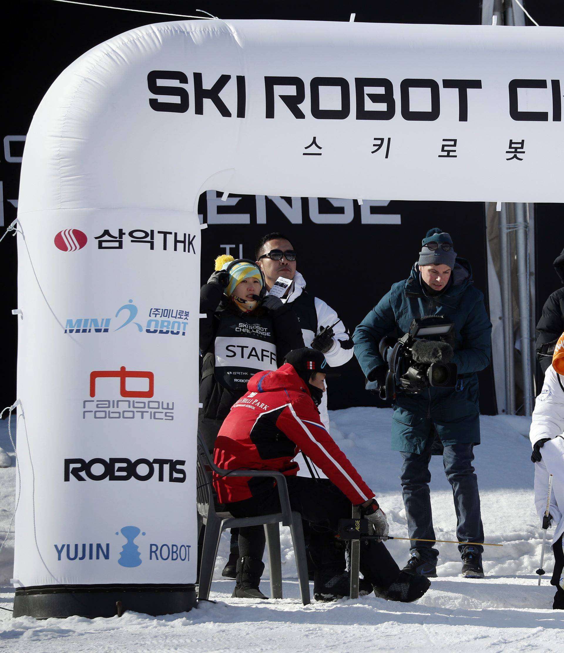 Robot TiBo takes part in the Ski Robot Challenge at a ski resort in Hoenseong