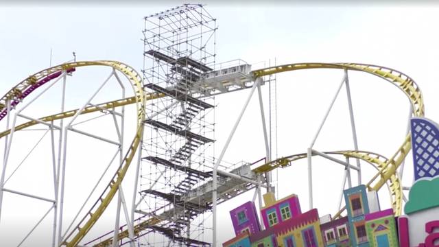 A rollercoaster with scaffolding on the side is pictured in Mexico City