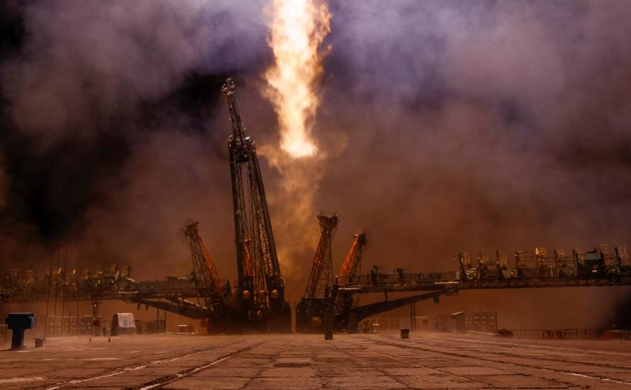 The Soyuz MS-03 spacecraft carrying the crew of Whitson of the U.S., Novitskiy of Russia and Pesquet of France blasts off to the International Space Station (ISS) from the launchpad at the Baikonur cosmodrome, Kazakhstan
