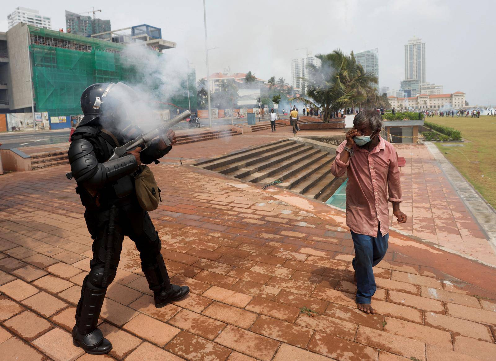 Sri Lanka's ruling party supporters storm anti-government protest camp, in Colombo