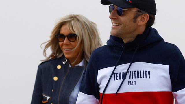 French President Emmanuel Macron, candidate for his re-election, walks in Le Touquet-Paris-Plage