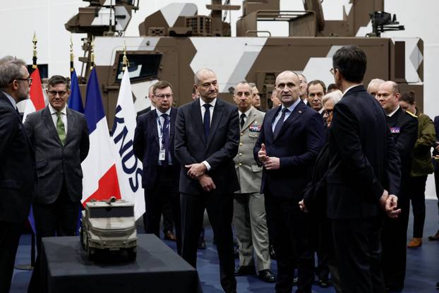 French Defence Minister Vautrin and Croatia's Defence Minister Anusic visit the French-German military defence system supplier KNDS in Versailles