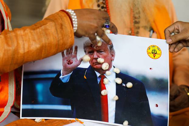 Activists of Hindu Sena, perform a special prayer to ensure a victory of U.S. President Donald Trump in the elections, in New Delhi