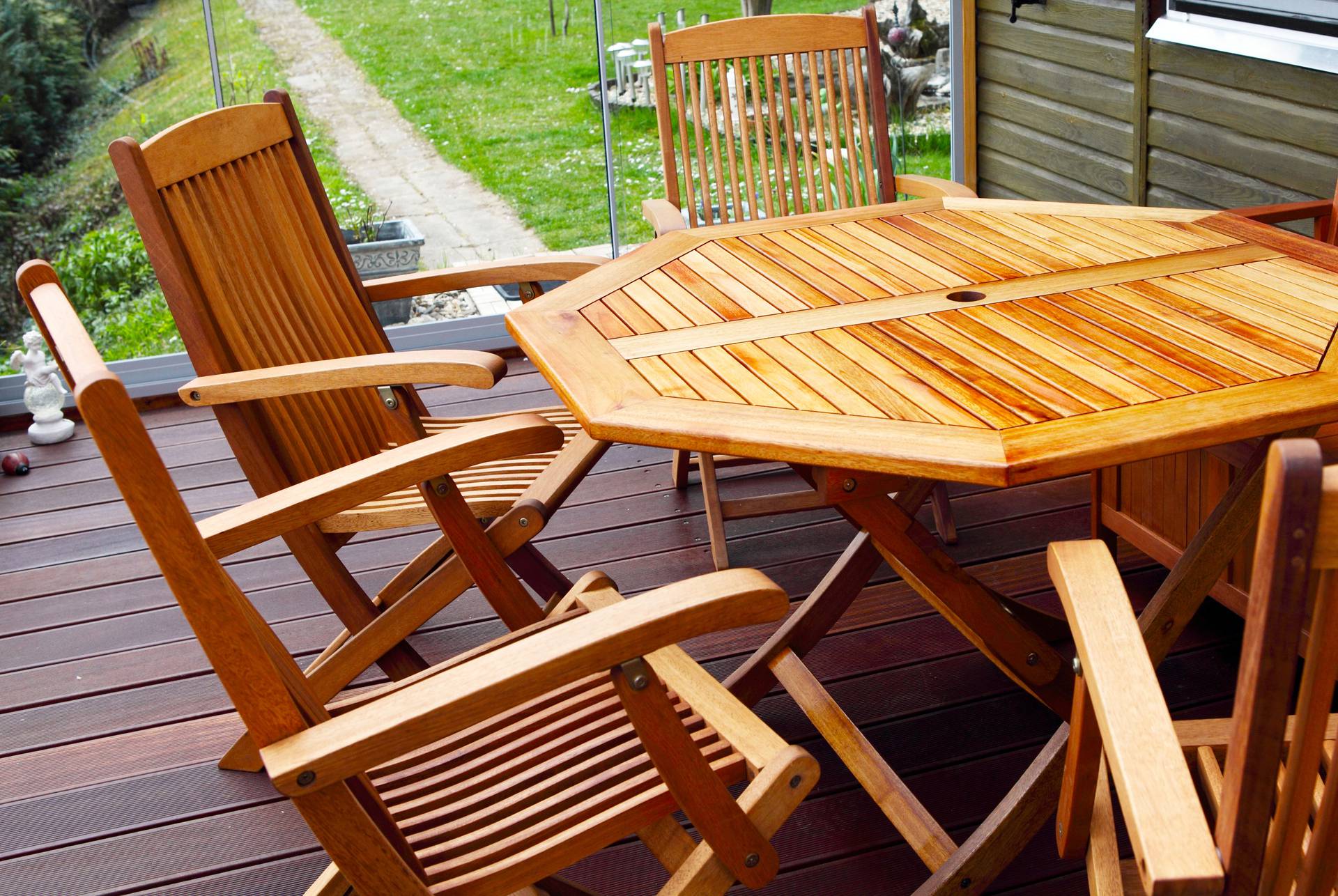 Wood patio furniture freshly oiled