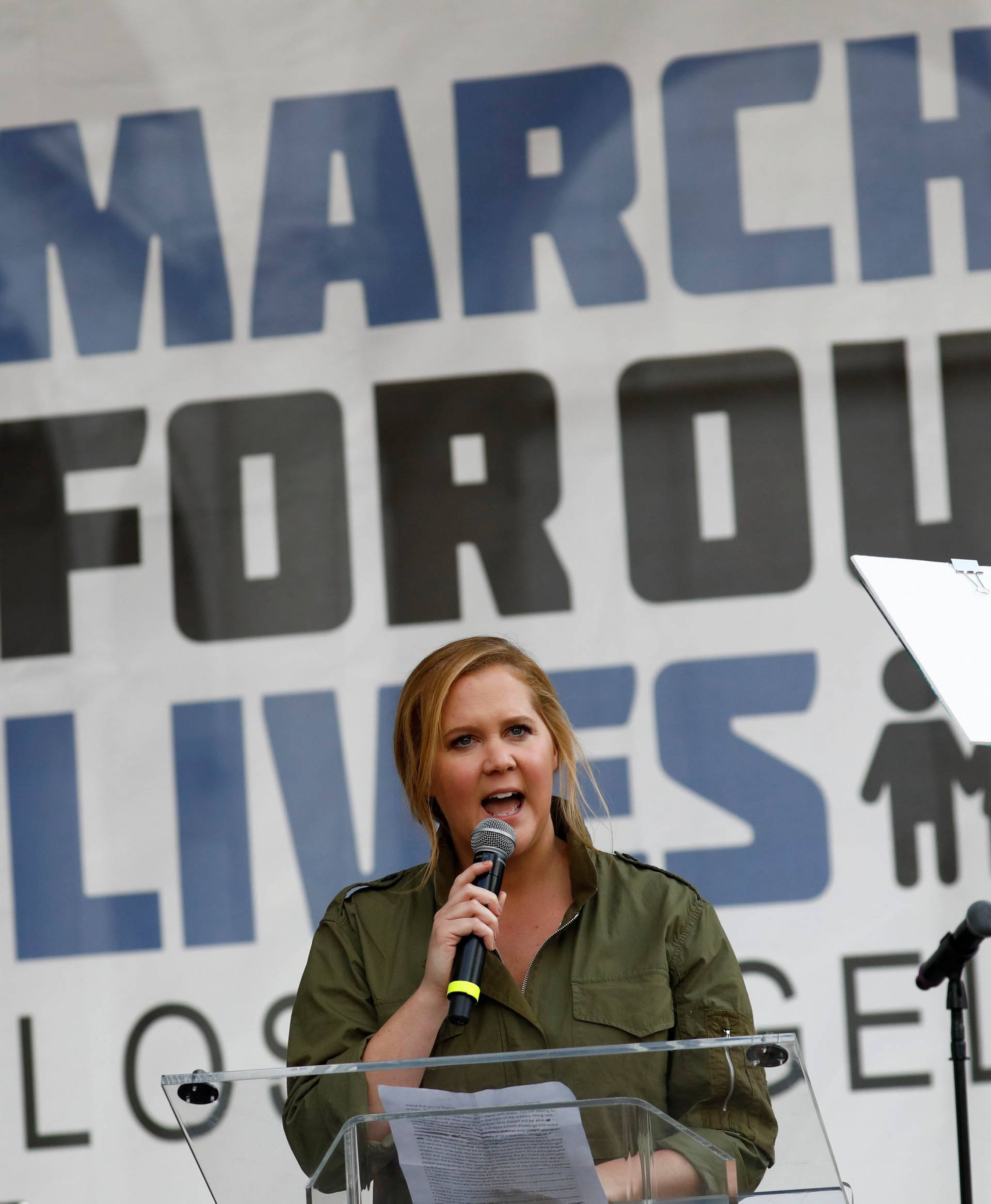 Actor Amy Schumer speaks during "March for Our Lives", an organized demonstration to end gun violence, in downtown Los Angeles