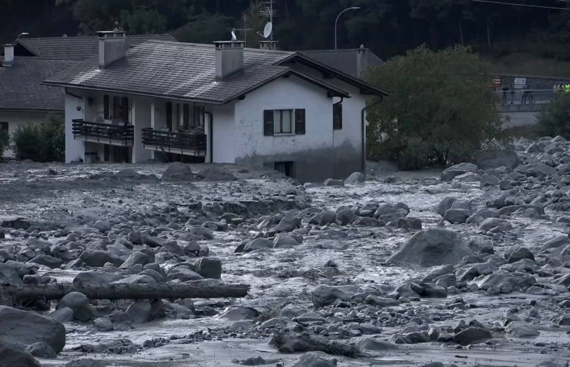 Still image taken from video shows the remote village of Bondo in Switzerland after a landslide struck it